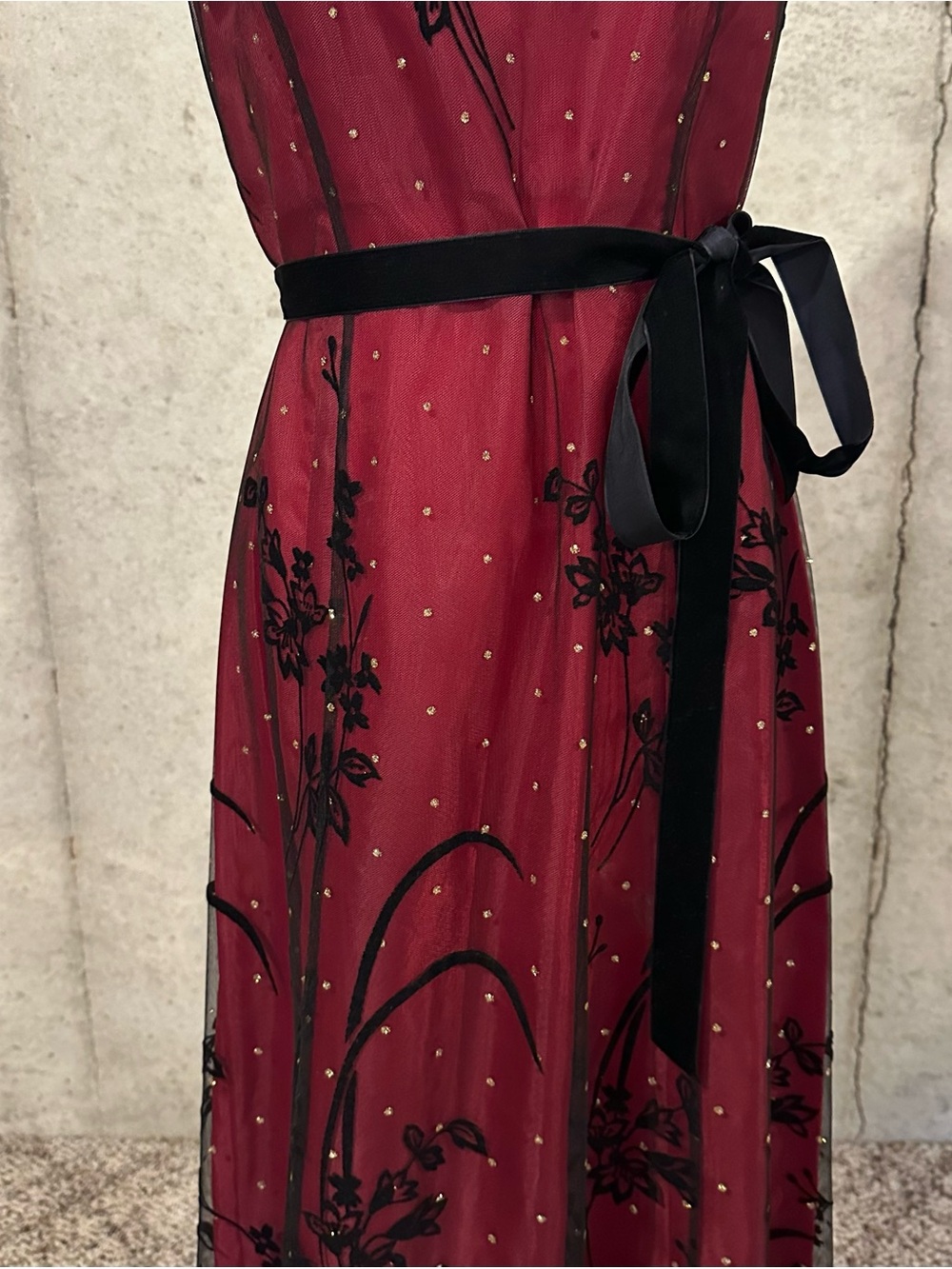 Coldwater Creek Burgundy Sheer Velvet Floral Maxi Dress Y2K Whimsygoth Size 6 - Picture 4 of 6